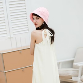 JiaTL WeyJia Bucket Hat for Women Men Handmade Crochet Knit Sun Hat Wide Brim Unisex Trendy Beach Vacation Getaway Headwear, Pink, One Size