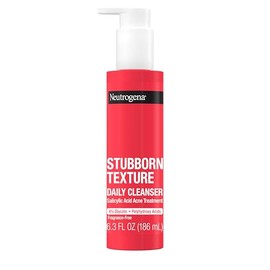 Neutrogena Stubborn Texture Daily Acne Gel Limpiador Facial  6.3 fl oz, ácido salicílico, ácido glicólico, PHA, libre de fragancias, textura gel      