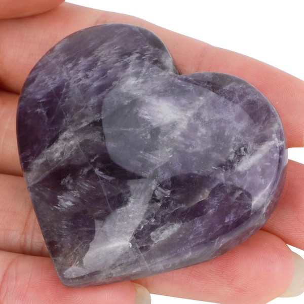 Ideayard Amethyst Heart Stone 1 Piece Puff Heart Love Palm Stone Reiki Gemstone Worry Stones for Anxiety Crystal Gifts