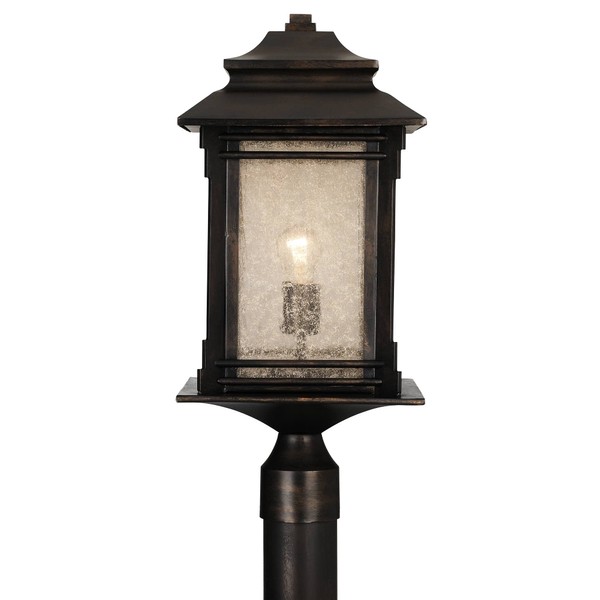 Franklin Iron Works Hickory Point Rustic Outdoor Post Light Fixture Walnut Bronze Steel 21 1/2" Frosted Cream Glass Lantern for Exterior House Porch Patio Outside Garden Driveway Lawn Walkway