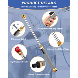 2025 Upgraded Jet Nozzle Power Washer for Garden Hose, 2-In-1 High Pressure Wand with 2 Different Nozzles and Quick Connector，hydro nozzle High Pressure Washer Tools For Patio Car Pet Washing(Gray)