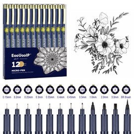 EooUooIP Black Fineliner Pens, 12 Pack Fineliners Art Pens Set, Technical Drawing Pens, Brush Pens for Artists, Handwriting, Calligraphy, Sketching Illustrations, Drawing, Art Supplies