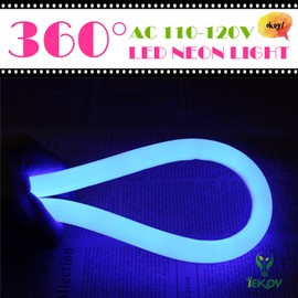 IEKOV [Upgrade] 360° LED NEON Light, AC 110-120V Flexible 360 Degree LED Neon Strip Lights, Dimmable & Waterproof NEON LED Rope Light + Remote Controller for Decoration (32.8ft/10m, Blue)