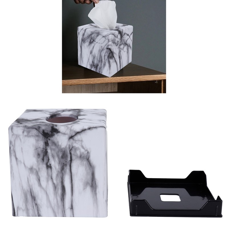 Tissue Box with Marble Printing Square Toilet Paper Holder for