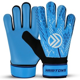 Hamtons Professional Goalkeeper Gloves - Durable Grip, Anti-Slip Design with Finger Protection, Breathable & Comfortable Fit for Adults and Kids - Perfect for Match and Training (Cyan, 3)