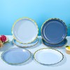 AimFun Dusty Blue Scalloped Party Plates Gold Foil Border Paper