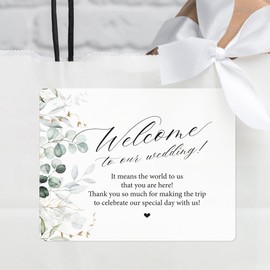 Welcome Bag Sticker - Wedding Welcome Sticker - Large Rectangle - Set of 16 - Welcome to Our Wedding- Eucalyptus Leaves and Greenery