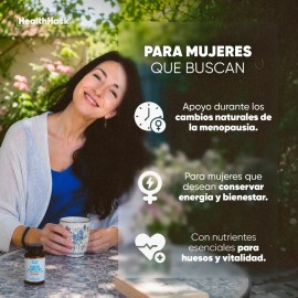 Suplemento Contra Menop. | Incluye DIM, Black Cohosh, Calcio, Hierro Vitaminas D3/B12 | Equilibrio Hormon. | Fórmula premium con CoQ10 | Health Hack M