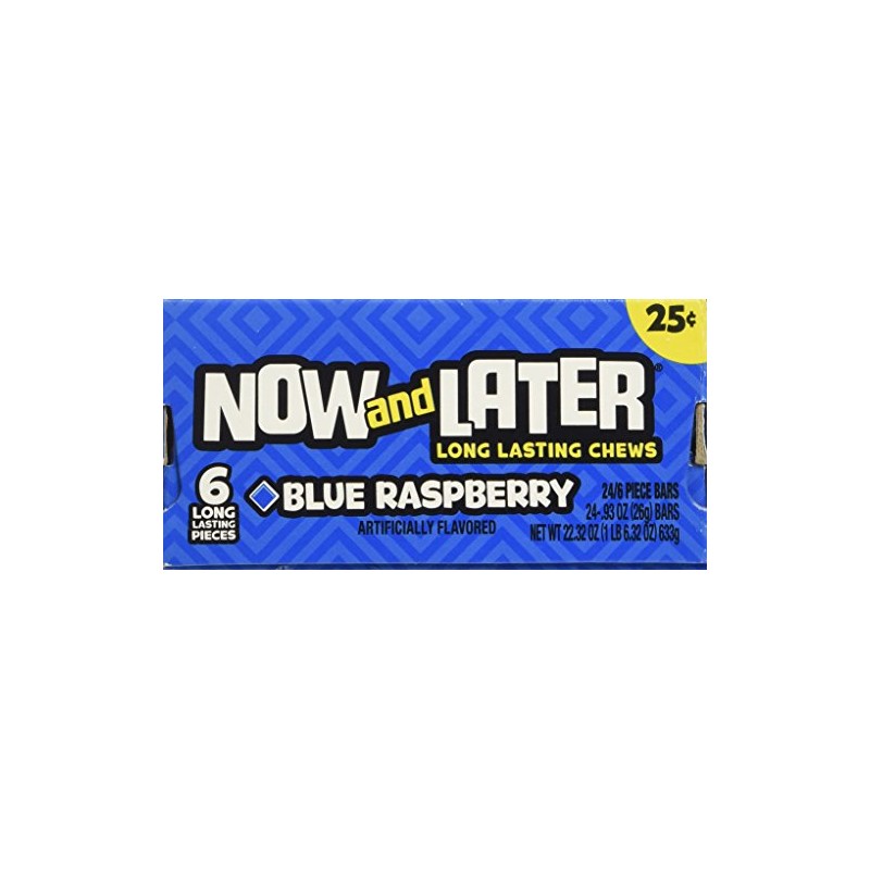 Now and Later Blue Raspberry Flavored Candy Twenty-Four 6-Piece Bars