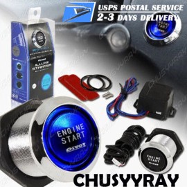 SYJIIP Car Blue LED Engine Start Push Button Switch Ignition Starter Kits Universal DIY
