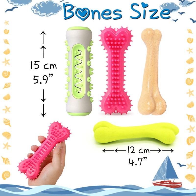 Geco 4Pack Chew Bone Toys, Durable Dog Toys Natural Rubber