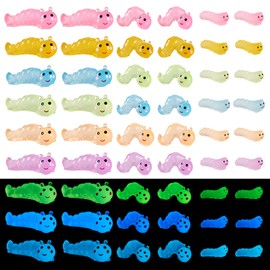 Boutigem 36Pcs Glow in The Dark Worm Figurines Luminous Worm Charms Mini Resin Caterpillar Animals Ornament for Garden Micro Landscape Aquarium Flowerpot Dollhouse Decoration Decor