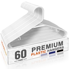 HOUSE DAY White Plastic Hangers 60 Pack, Clothes Hangers with Non Slip Hooks, Durable & Space Saving Coat Hanger, Light-Weight Clothing Hanger, Perfect Closet Organizer for Everyday Use