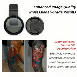 CPL Polarizer Filter & Adjustable Phone Light Tripod Set, Rechargeable LED Photography Selfie Tattoo Fill Light Clip, 52mm Universal Clip-on Circular Polarizer Lens Filter for Reducing Reflections
