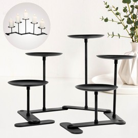 Adjustable Candelabra Candle Holder: 5 Candle Iron Candelabra Fireplace Candle Holder for Pillar Candles, Black