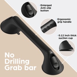 ABLECARE 2 Pack 16 Inch Grab Bars for Bathtubs and Showers for Seniors，Heavy Duty Shower Handle for Elderly ，Suction Cup Removable Handrails Handicap Bath Grip Bathroom Safety Grips,（Black）