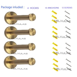 Golden Brushed Stainless Steel Single Heavy Duty Wall Mount Hook, Bath Towel Hooks, Robe Hooks, Coat Hanger, 4 PCS (6 inch)