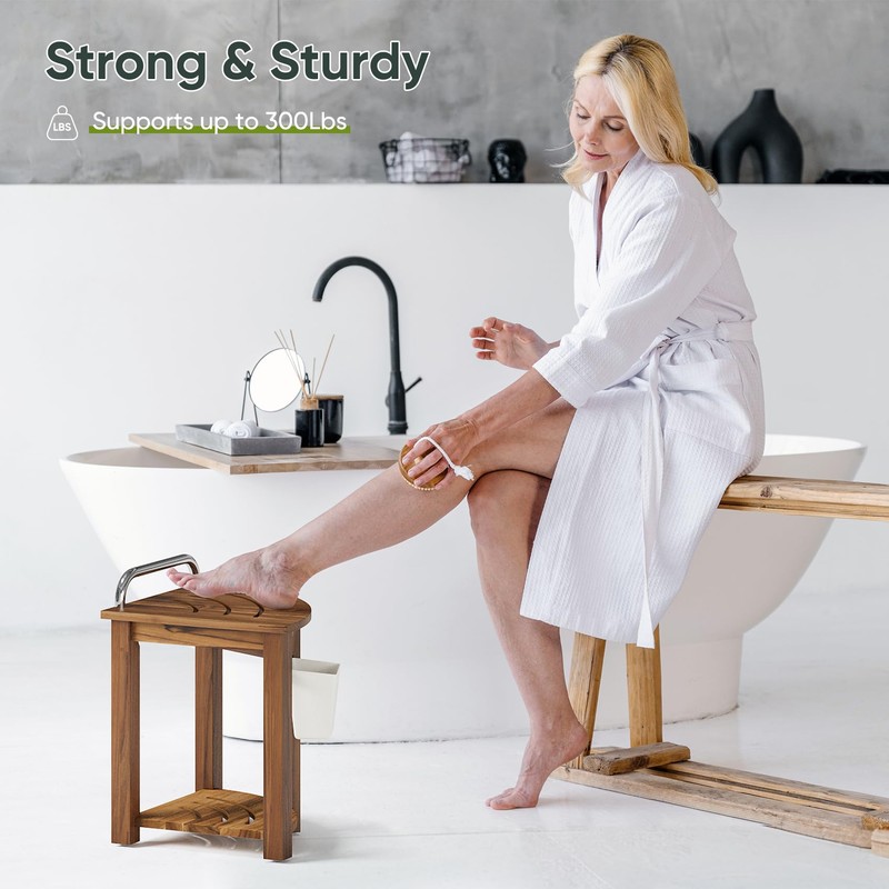 Smart Fendee 16.5“ Teak Shower Bench Seat with Handle, Corner