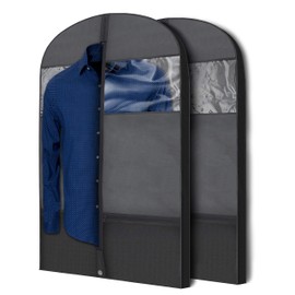 Plixio Gusseted Garment Bags Suit Bag for Travel and Clothing Storage of Dresses, Dress Shirts, Coats— Includes Zipper Pockets and Large Transparent Window (2 Pack: 43" x 24" x 3.4")
