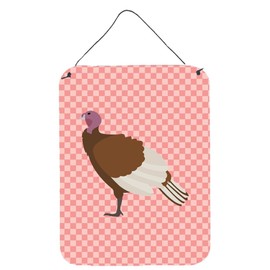 Caroline's Treasures BB7982DS1216 Bourbon Red Turkey Hen Pink Check Wall or Door Hanging Prints Aluminum Metal Sign Kitchen Wall Bar Bathroom Plaque Home Decor Front Door Plaque, 12x16, Multicolor