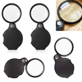 KAIYAYA Pack of 4 Pocket Magnifier, 10x Pocket Magnifier, Foldable Magnifying Glass, Small with Leather Protective Case, Portable Magnifying Glass Mini Magnifying Glass Keyring for Books, Jewellery