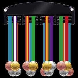 AHANDMAKER 12 Hooks Acrylic Medal Holder, 30cm Clear Medals Display Hanger Wall Mount Medals Display Rack, Easy to Install, for Runners, Soccer, Gymnastics and All Sports
