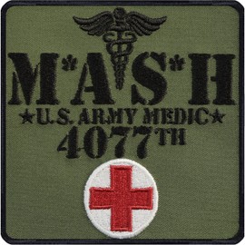 MASH 4077th US Army Medic Badge - Army Medical Command Military Sew-On Patch Paramedic Army Morale Patch Embroidered for Sewing, Applique for Jacket/Waistcoat/Uniform, 90 x 90 mm