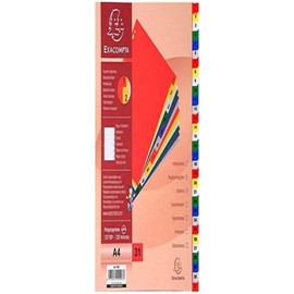 Exacompta - Ref 93E - PP Printed Indices - For Use With A4 Documents, 0.1mm Polypropylene, Pre-Punched, Soft & Tear Resistant - 31 Divider Parts (1-31) - White With Coloured Tabs