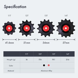 DJC 12 Speed Bike Ceramic Bearing Pulley Wheel 2pcs Guide Roller 11T 12T 13T 14T MTB Road Bike Rear Derailleur for Shimano for Sram Pulley(red 2pcs 13T)