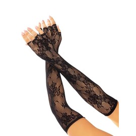 Leg Avenue Women's Seamless Opera Length Floral Mesh Fingerless Gloves, black