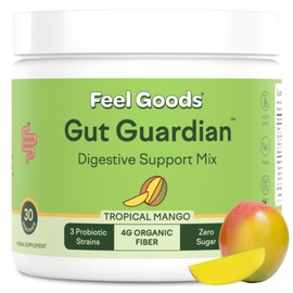 Feel Goods Gut Guardian, Organic Fiber, Probiotic & Prebiotic Powder, Sugar Free, Herbs for Bloat, Gut Health Support, Digestive Health for Men & Women, Non GMO, Vegan, Tropical Mango, 30CT