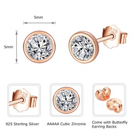 Shuxin Silver Women's Stud Earrings, 925 Sterling Silver Cubic Zirconia Stud Earrings, Unisex Small Sleeping Cartilage Stud Earrings with 5A Zirconia, Silver/Gold/Rose Gold, Size in 3, 4, 5, 6 mm,