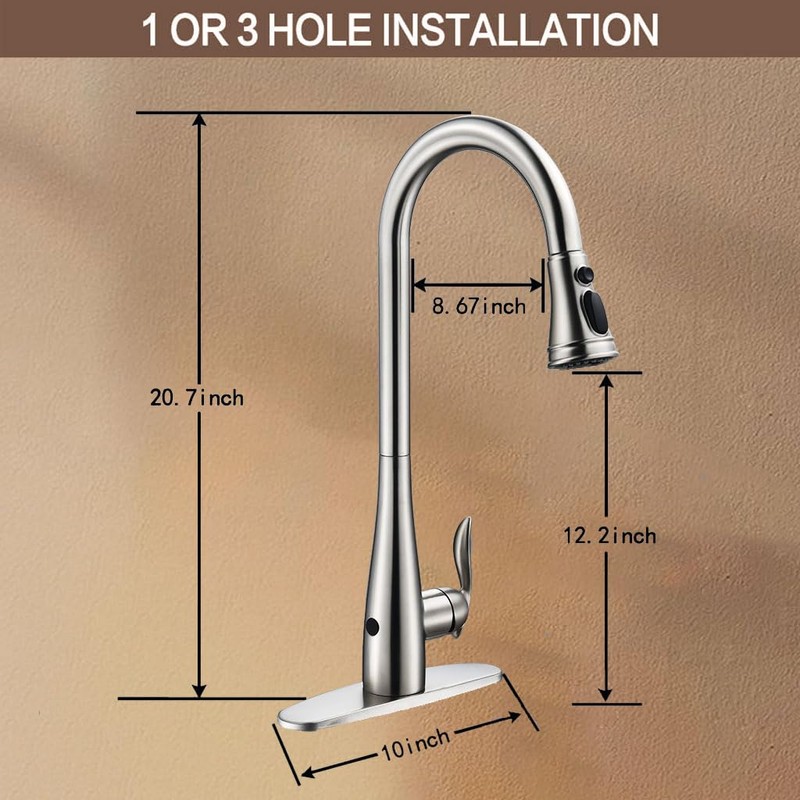 Touchless Kitchen Faucet with Pull Down Sprayer Brushed Nickel, Single