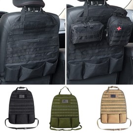 wrumava Organizador de respaldo de asiento de coche, panel táctico mejorado para vehículo Molle, ajuste universal, protector de funda de asiento de coche con parche extra de bandera de Estados Unidos
