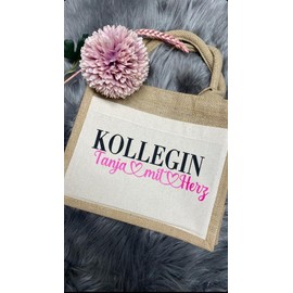 AMBERGER DESIGN by A&M Osterhage amd Jute-Tasche Kollegin mit Herz personalisiert | Adieu-Tasche | Abschiedsgeschenk | Jute-Geschenke-Nachhaltige Tasche (M)