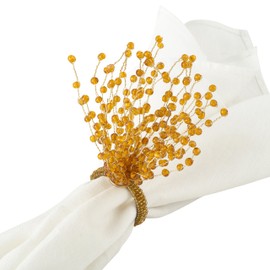 SARO LIFESTYLE Beaded Burst Design Napkin Ring - Set of 4, Gold