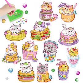 5D DIY Kids Diamond Painting Stickers Set Fun DIY Diamond Art Stickers Kids Art Stickers DIY Creative Diamond Stickers Nice Gift for Kids Adults Beginners (Kitten Diamond Art Sticker A)