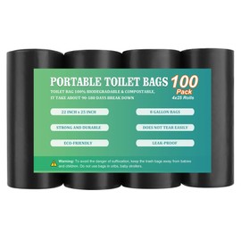 100 PCS Portable Camping Toilet Bags, Biodegradable Porta Potty Bags - 8 Gallon Compostable Trash Bags Fit for 5 Gallon Bucket, Camping Poop Bag, Waste Bags for Home Boating Travel
