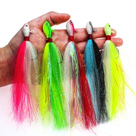 Ghanneey 5pcs Bucktail Jigs Hair Swimbait Heads Saltwater for Fishing Lures Fluke Bait Fish for Striper Bass Walleye Flounder Fluke Striper Fishing Lure