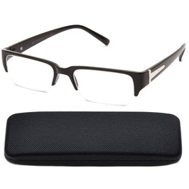 Newbee Fashion - "Aliz" Unisex Clear Lens Sleek Half Frame Slim Temple Fashion Glasses (Black with Hard Case, 50)