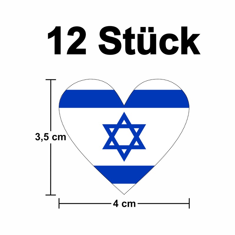 Israel Heart Stickers, Weatherproof and UV Protection, Set of 12