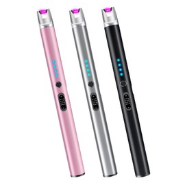 Luxgaze 3 Pack Electric Candle Lighter Rechargeable USB Lighters Flameless Windproof Plasma Arc Lighters with Safety Lock Long Lighter for Candle BBQ Camping Birthday Party