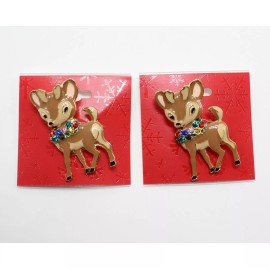 Holiday Traditions Two New Christmas Holiday Reindeer Brooch Pins with Rhinestones