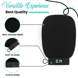 EM Premium Exfoliating Mitt for Body (2pc) – 100% Vegan Viscose Fiber Kessa Body Exfoliator Exfoliating Gloves Korean Skincare Lift Away Dead Skin, Body Exfoliating Glove for Self-Tan Prep & Removal
