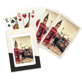 Lantern Press London, England, Telephone Booth and Big Ben (52 Playing Cards, Poker Size Card Deck with Jokers)