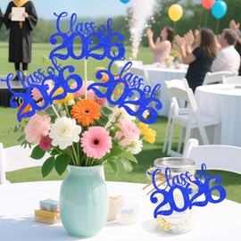 MSZWTDZX Graduation Decorations 2026, 20Pcs Class of 2026 Graduation Centerpieces for Tables, Blue Double-Sided Grad Table Centerpieces with Sticks, Grad Party Decoration Supplies