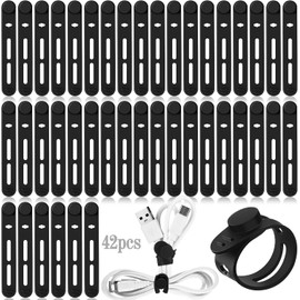 Tellegloww - 42 bridas de silicona reutilizables para cables, organizador de cables de datos ajustables para auriculares, cargador de teléfono, computadora, correas de gestión de cables, artículos