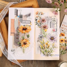 80Pcs Large Flower Stickers - Big 4.7" Waterproof Clear Botanical Floral Journaling Sticker for Scrapbook Junk Journal Supplies Bullet Journals Planner Collage Laptop Paper Crafts