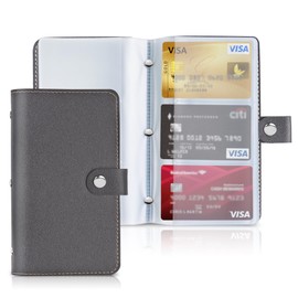 Jasenna Business Card Holder,Business Card Book Case PU Leather Organization Binder Name ID Card Holder for Men & Women, Up to 96 Cards Capacity(1-Grey)