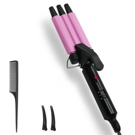 janelove 13mm mini Welleneisen für haare, Keramik mini Lockenstab für kurze haare, 180°C/210°C, 30s Schnellaufheizung, mit Kamm und Clips, Kompakte Größe für Reisen - Rosarot